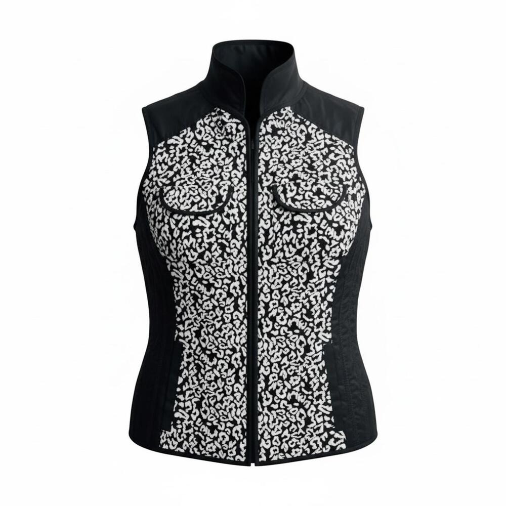 Chico's Black / White Zip Up 4 Pocket Vest Ladies M; Chico's Size 1